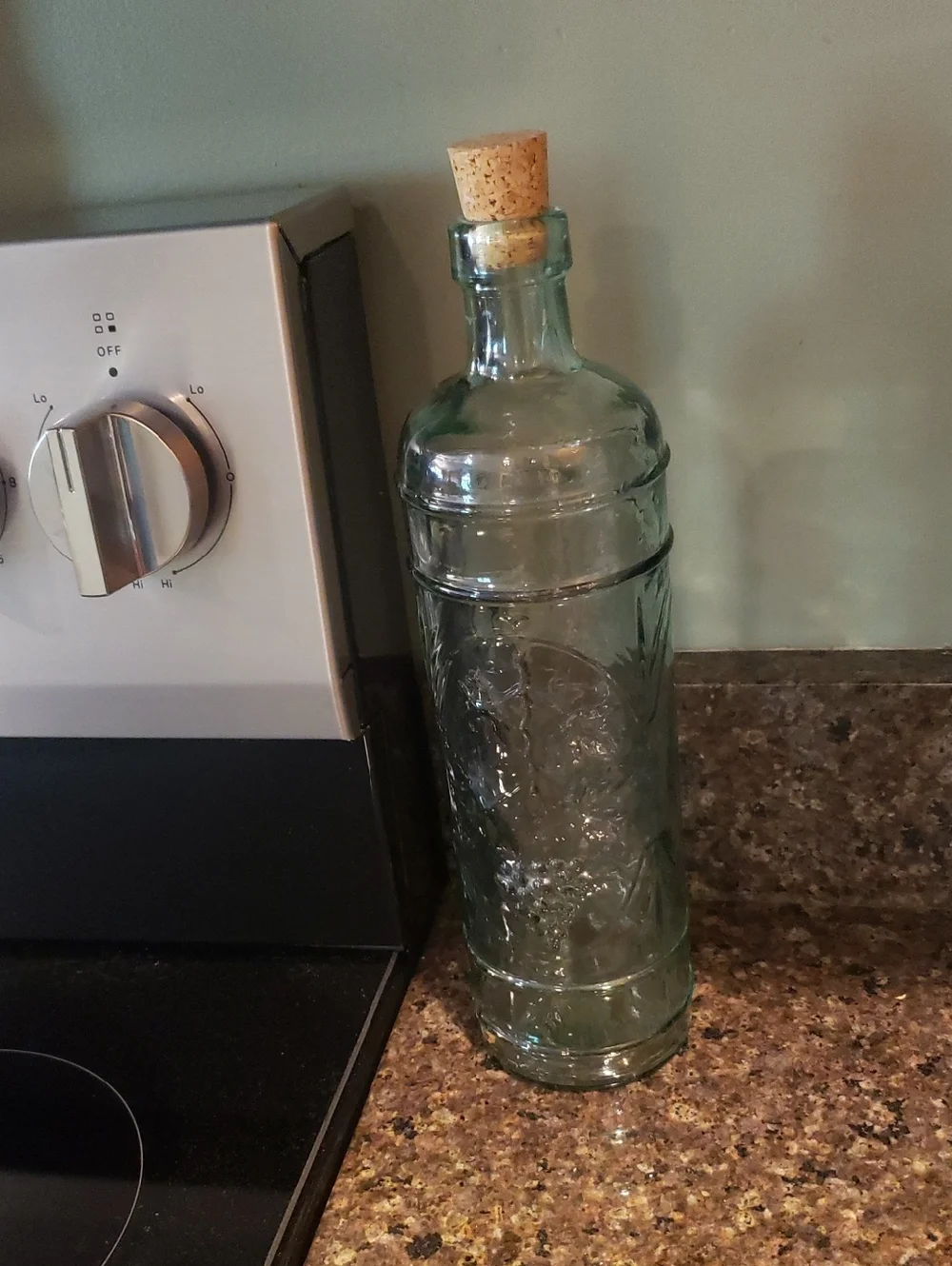 Grapevine Design Green Tinted Glass Bottle with Cork Stopper